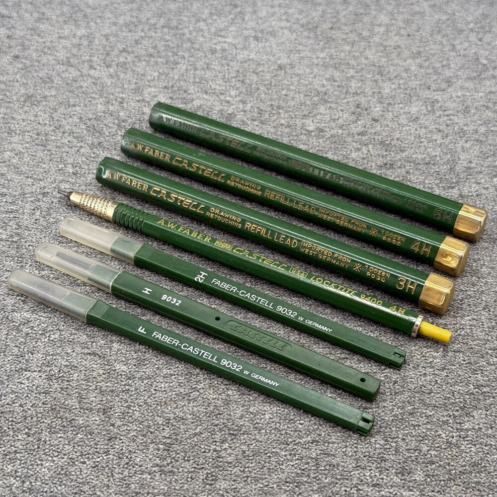 Vintage Faber-Castell 7pc Drawing Set 9032 Locktite 9400 Refill Tubes W Germany